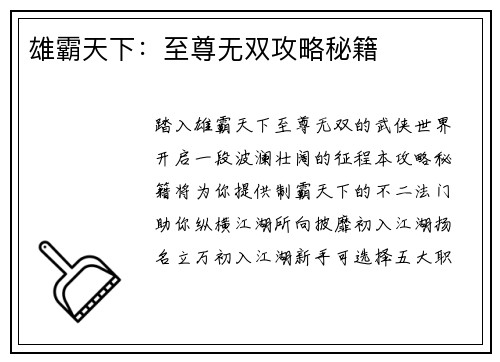 雄霸天下：至尊无双攻略秘籍